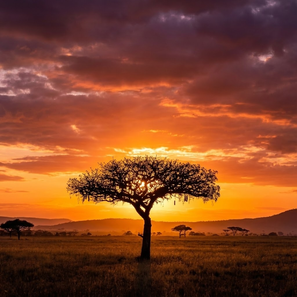 Sunset over the Zambian landscape
